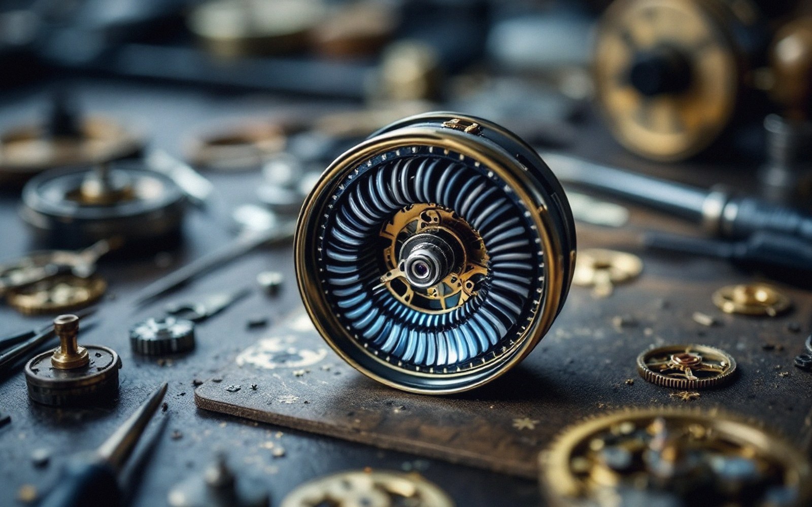 A mainspring coiled inside its opened barrel
